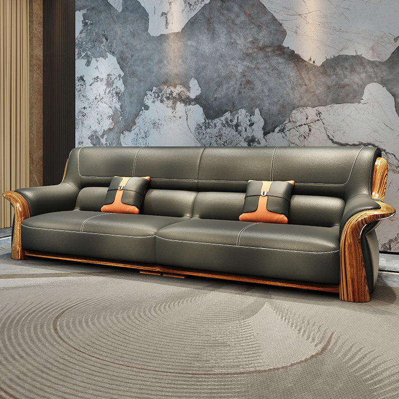 新中式乌金木真皮沙发现代简约北欧实木大小户型欧式客厅别墅组合