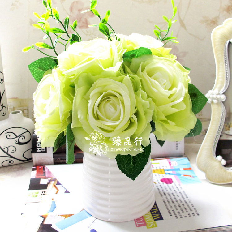大朵卷边玫瑰仿真花套装 室内家居餐桌装饰花盆栽摆件 绢花卉包邮