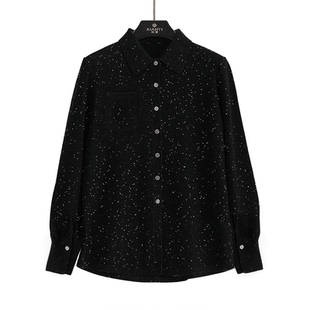 【闲提-双股加厚】轻奢翻领衬衫女黑色星空法式衬衣女秋冬2517129
