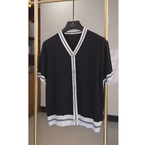 【闲提】新款高品质百搭气质撞边V领长袖小香针织女装XT-2502061