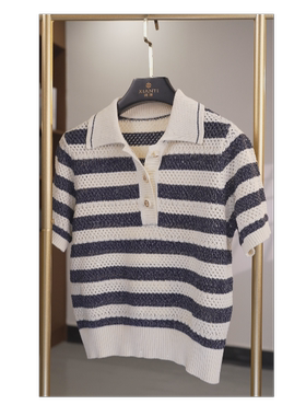 【闲提】高品质轻奢春季新款时尚百搭翻领短袖套头上衣XTB-521251