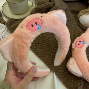 可爱猪猪毛绒发箍女款搞怪趣味2026新款发卡洗脸压发头箍儿童头饰