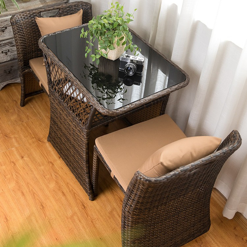 紫叶阳台桌椅三件套藤编创意可收纳休闲现代简约飘窗藤椅茶几组合