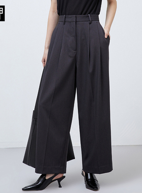 画伊2026春季新品休闲阔腿黑色西裤女直筒裤宽松休闲灰色西装长裤