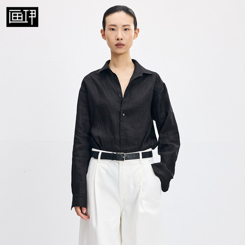 画伊2026春夏季亚麻长袖衬衫女简约百搭基础款衬衣宽松休闲上衣