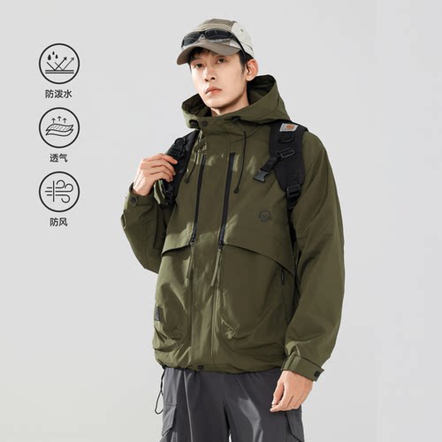 PKL户外连帽秋季防水徒步登山进藏工装大口袋夹克外套硬壳冲锋衣