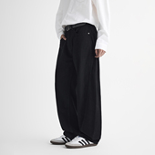 春秋季 纯棉弯刀休闲裤 男cleanfit宽松直筒大码 PKL 黑色阔腿长裤 子