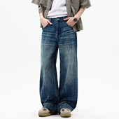 长裤 PKL春夏泼墨纯棉牛仔裤 美式 潮牌男女同款 男A子裤 宽松直筒大码