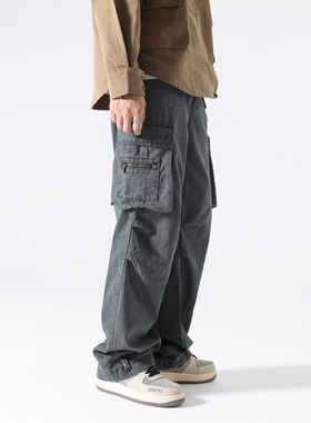 PKL纯棉多口袋工装裤男伞兵重工机能阔腿美式高街休闲vibe风长裤