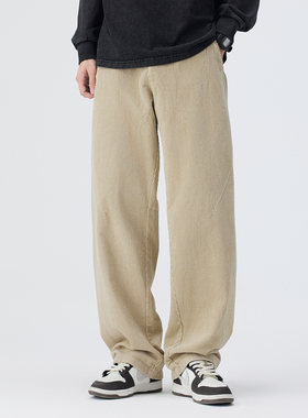 PKL日系复古重磅纯棉灯芯绒休闲裤潮流百搭宽松垂坠感直筒长裤