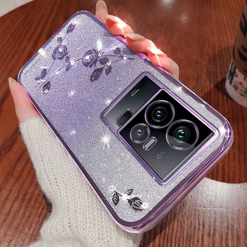 适用vivoiqoo11手机壳女新款IQOO10pro镜头全包防摔iqoo9高级感透明硅胶软壳时尚简约网红永生花渐变闪粉水钻