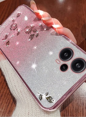 适用红米Note12Turbo手机壳闪粉玫瑰花redminote小米保护TPro12T套外壳noto时尚硅胶trubo全包防摔女5G软潮流