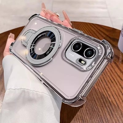 适用一加Ace6隐形磁吸支架手机壳简约创意新款ace5电镀四角防摔保护套网红硅胶外壳1+15自带镜头膜1+13T全包