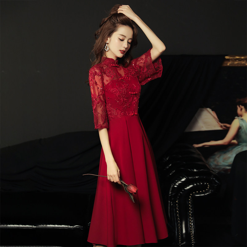 新娘敬酒服旗袍2020新款中国风红色回门便装平时可穿结婚礼服裙女