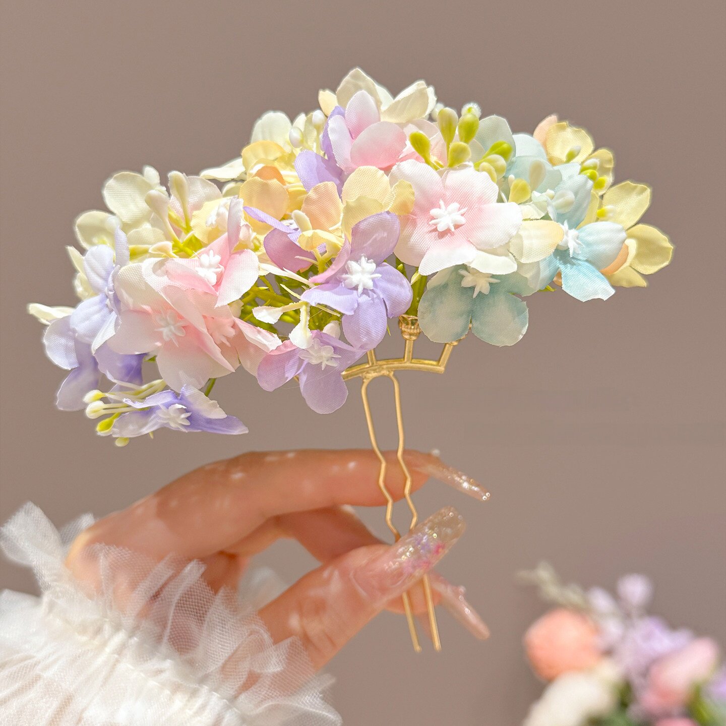 仿真花朵U型发簪盘发簪子