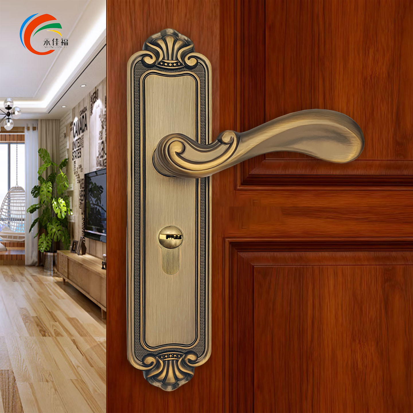 欧式锌合金黄古铜家用静音木门锁