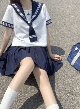 白三本短袖水手服刺绣关西襟夏服jk制服日系少女套装短裙百褶裙