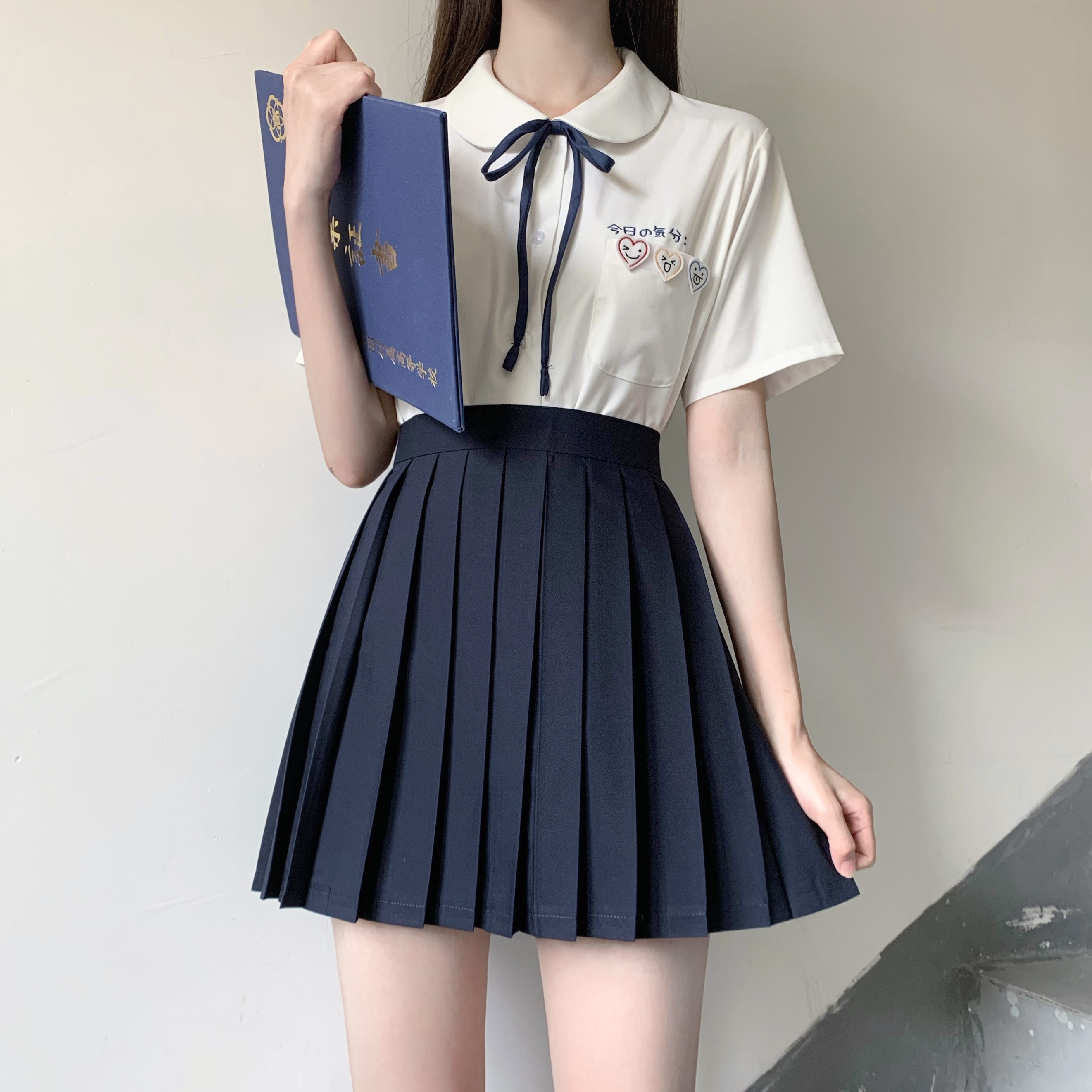 喵丸 正统JK制服百褶裙高腰学生短裙绀黑纯色基础款日系少女42cm