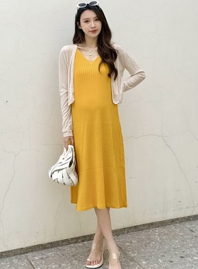 孕妇夏季吊带连衣裙冰丝连衣裙套装洋气时尚防晒开衫吊带裙两件套