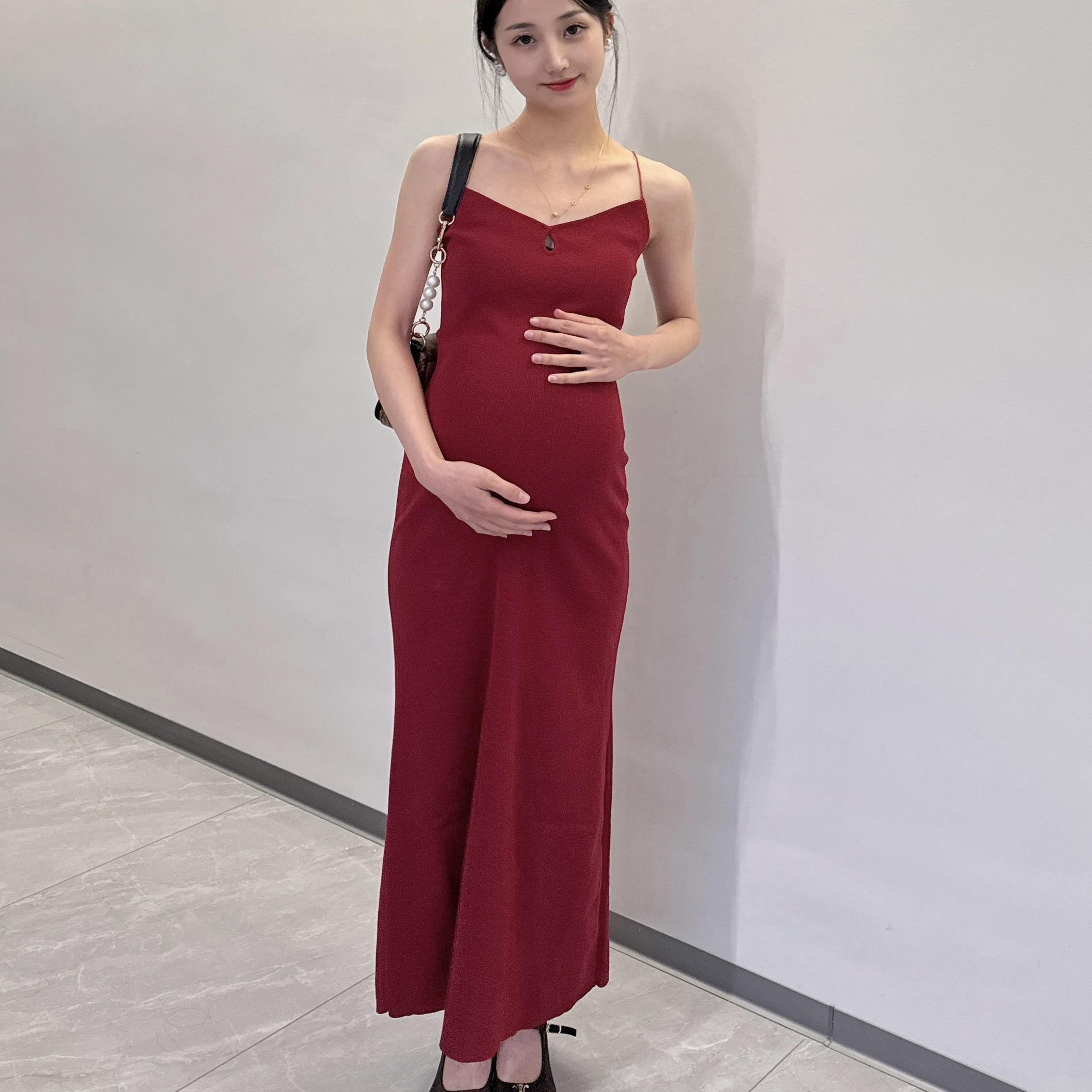 孕妇纯色吊带鱼尾裙复古辣妈裙