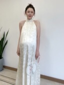 孕妇夏季 提花长裙吊带裙 挂脖宽松连衣裙复古国风无袖 新中式 无袖