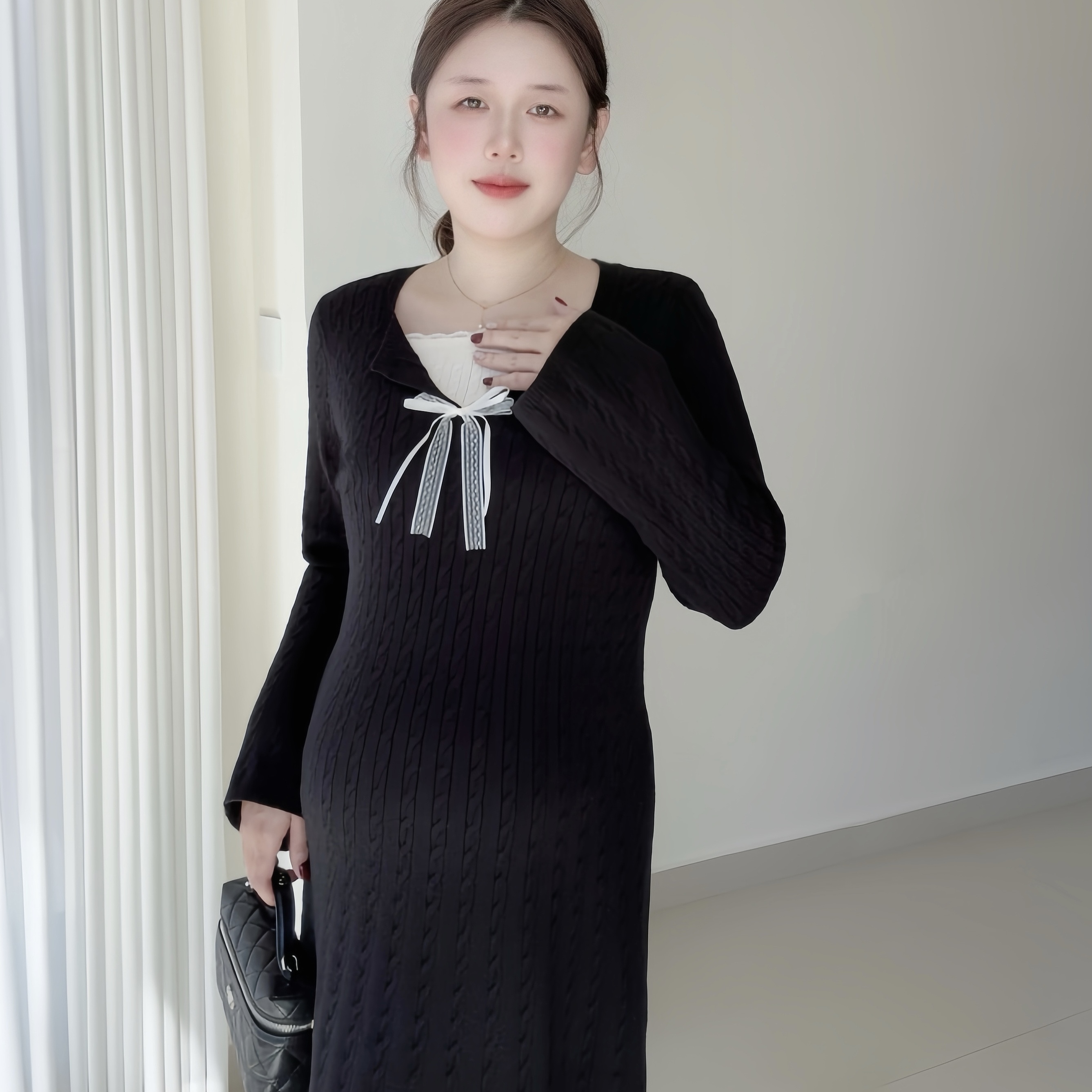 孕妇打底裙拼接假两件针织裙