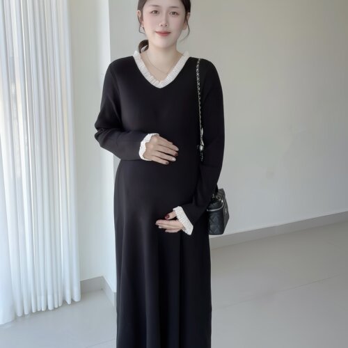 孕妇显瘦内搭珍珠针织裙