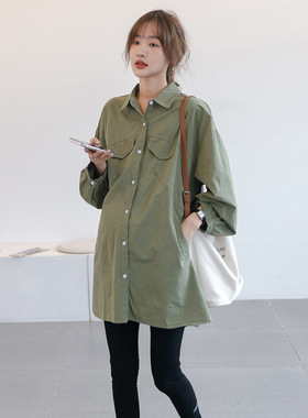 韩系范~孕妇衬衫春秋外套韩版时尚休闲宽松翻领洋气外穿哺乳上衣