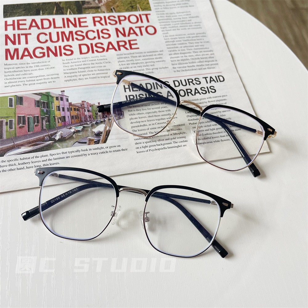 日系半框复古眼镜女ins风文艺素颜神器平光镜男近视防蓝光眼镜框