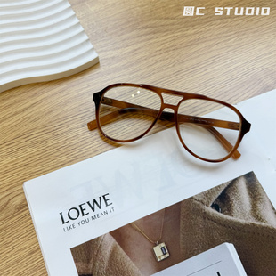 大框休闲素颜眼镜架女显脸小配近视度数复古双梁港风气质平光镜男