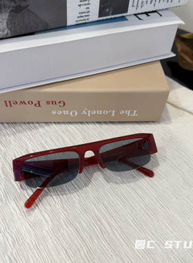 欧美半框复古红色氛围感墨镜近视
