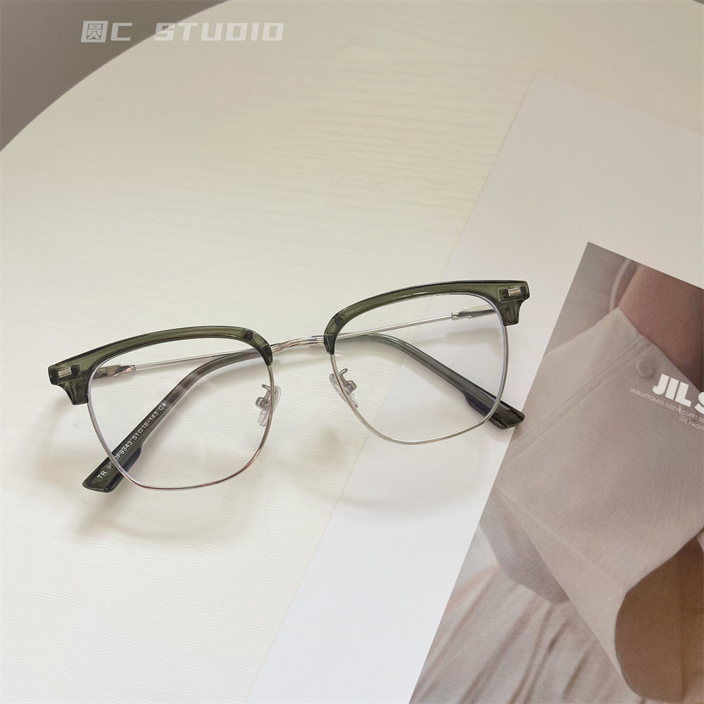 日系半框防蓝光眼镜男可配近视斯文痞帅眉框平光镜简约眼睛架女潮