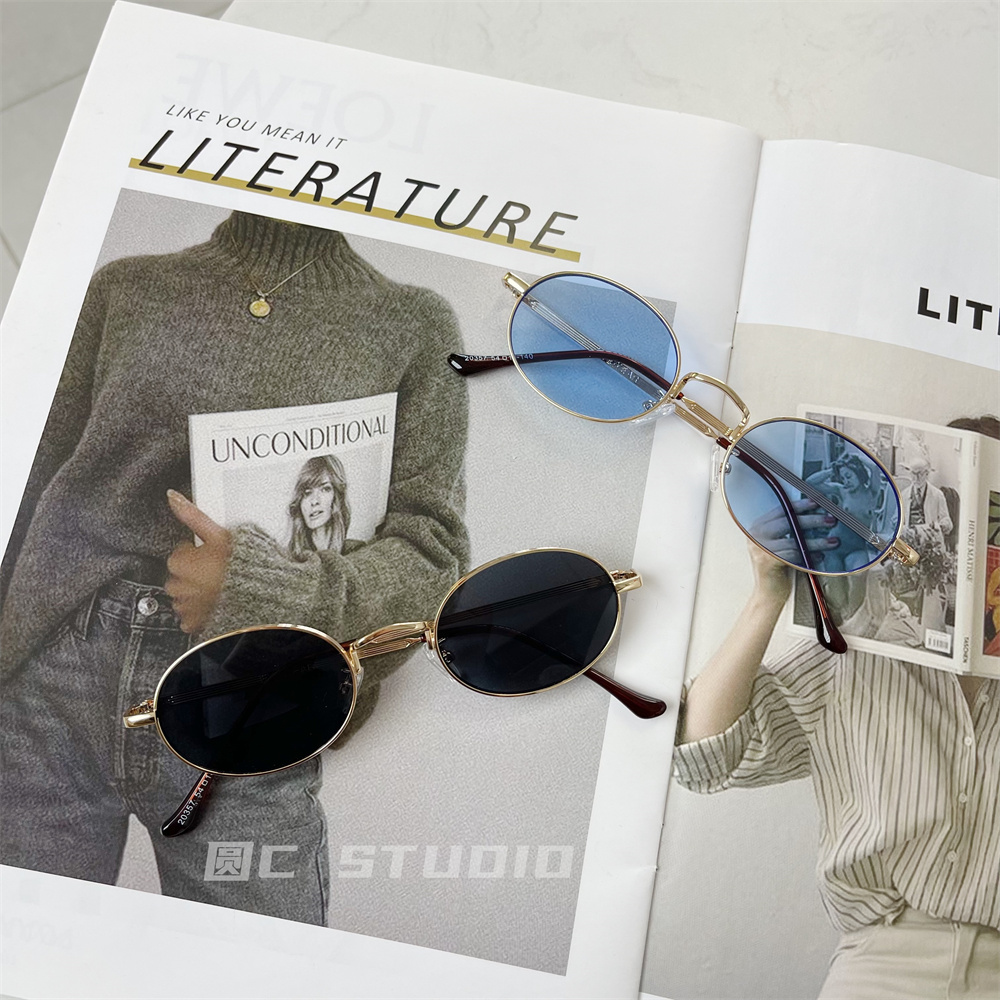 港风复古小框ins高级感墨镜女潮