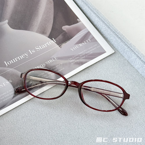 韩系复古红色近视眼镜女素颜显瘦