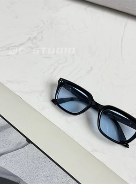 韩版方形黑框蓝色墨镜女小脸男士高级感复古街拍防紫外线太阳镜潮