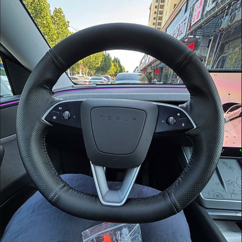 专用特斯拉modely方向盘套model3真皮手缝冬yl车内装饰配件改装