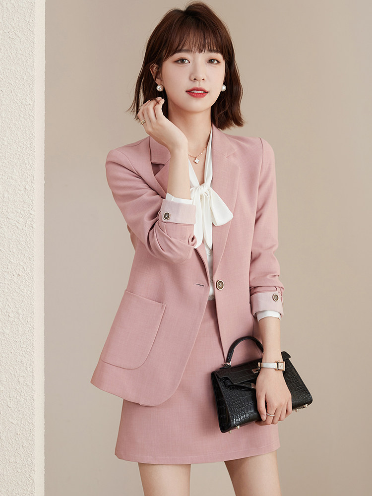 PINK TEMPERAMENT PROFESSIONAL SUIT A-LINE SKIRT SUIT FEMALE FORMAL WEAR TEACHER FRONT DESK RECEPTION WORKPLACE WORK CLOTHES AUTUMN