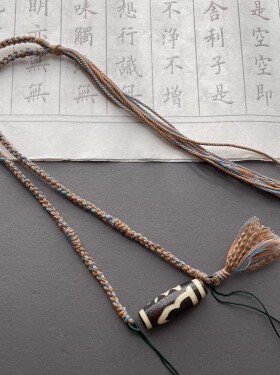 藏式手搓棉横穿圆珠天珠锁骨绳绿松蜜蜡唐卡项链挂手工编织可调节