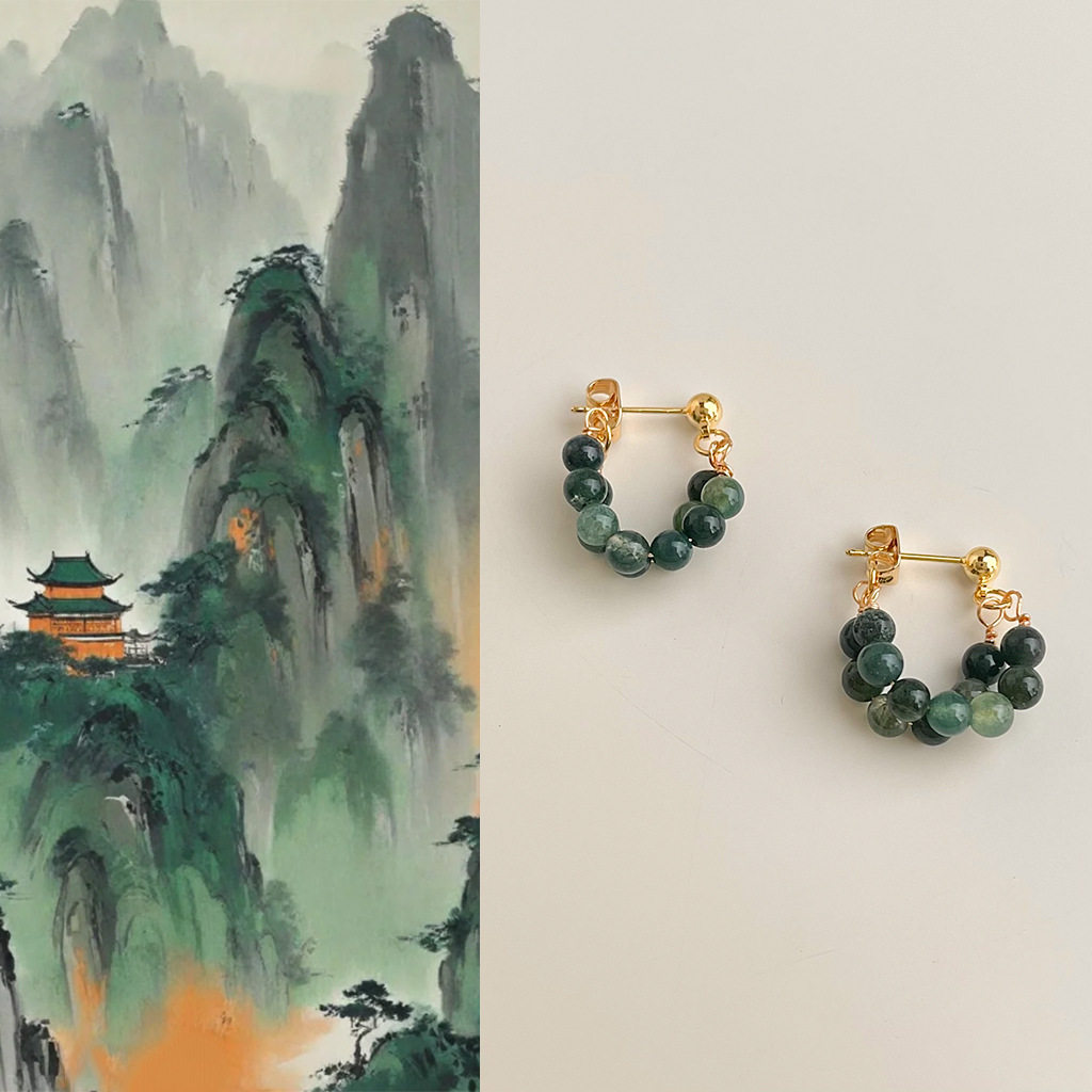 新中式天然石玛瑙高级感女士耳钉