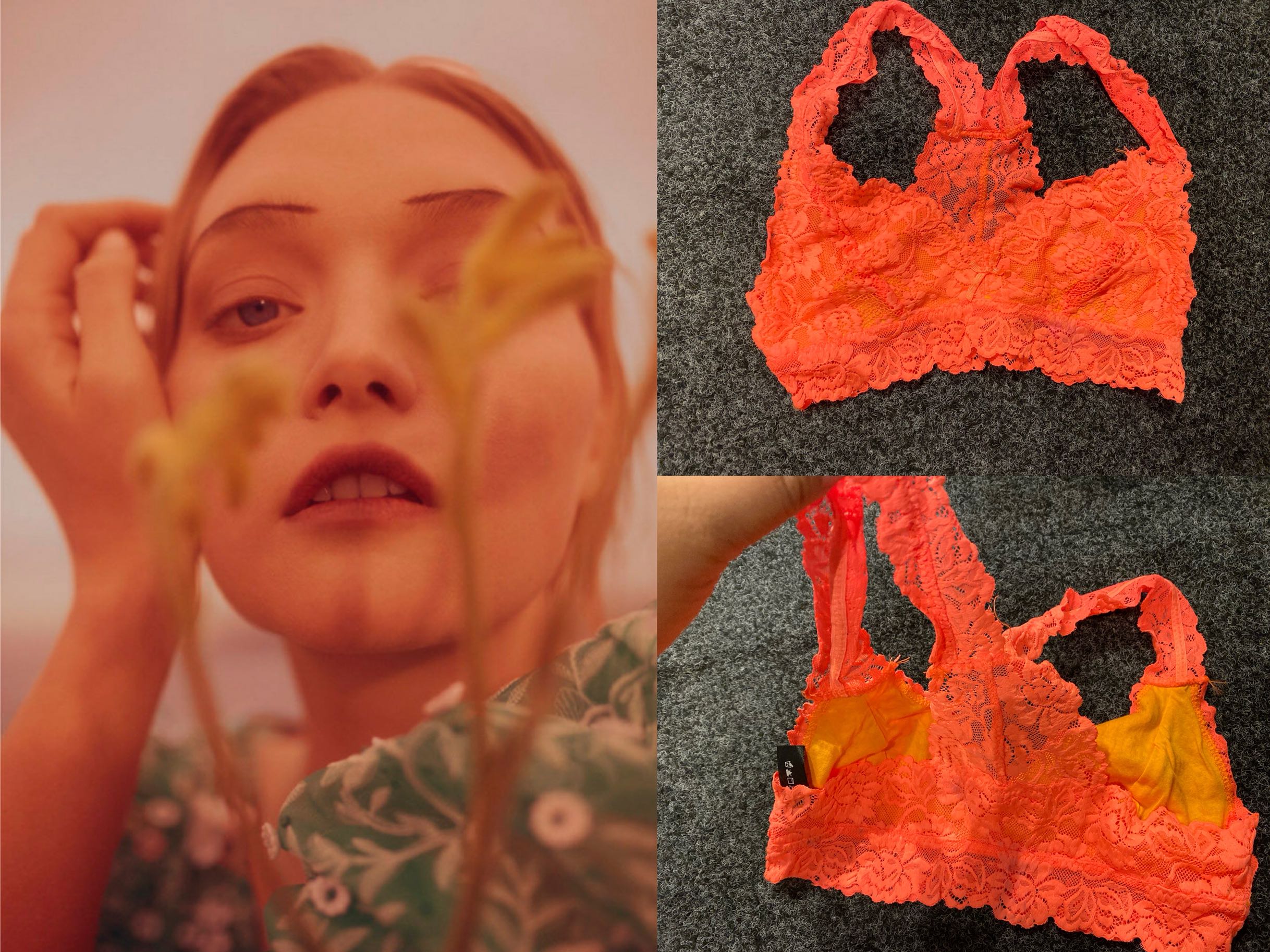 欧美风高饱和蜜橘色蕾丝性感V型迷人弹力内衣打底高腰文胸背心