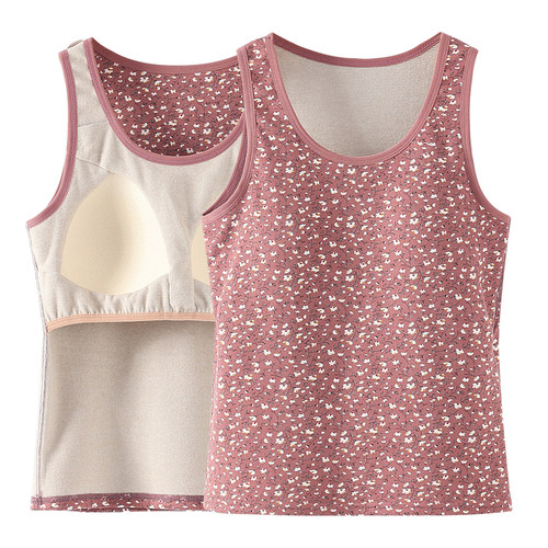 中老年妈妈胸垫一体保暖背心德绒