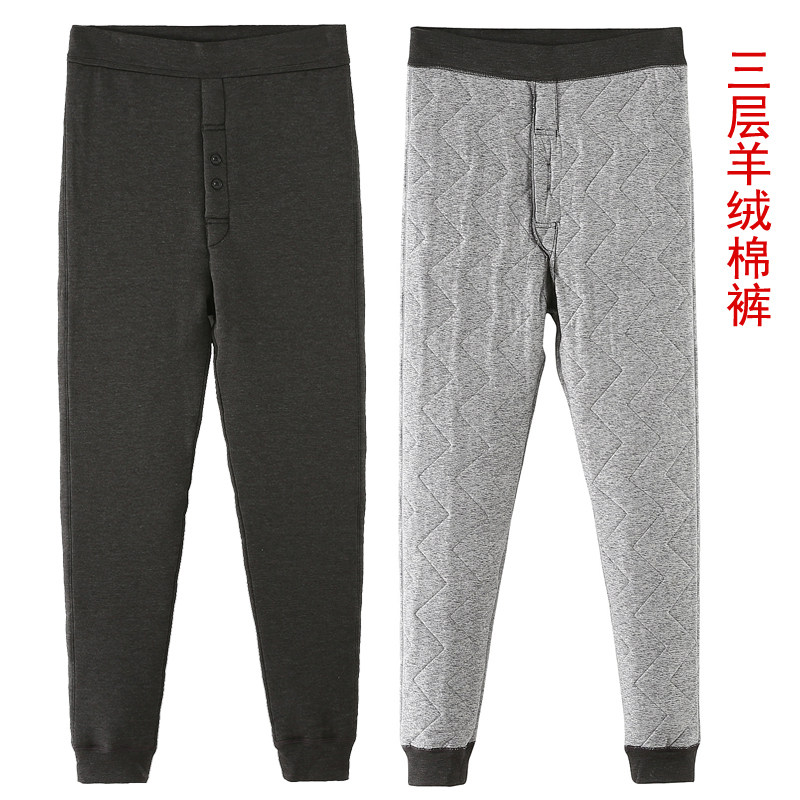保暖裤男士加绒加厚冬季羊绒棉裤加肥加大毛裤高腰东北中老年棉裤