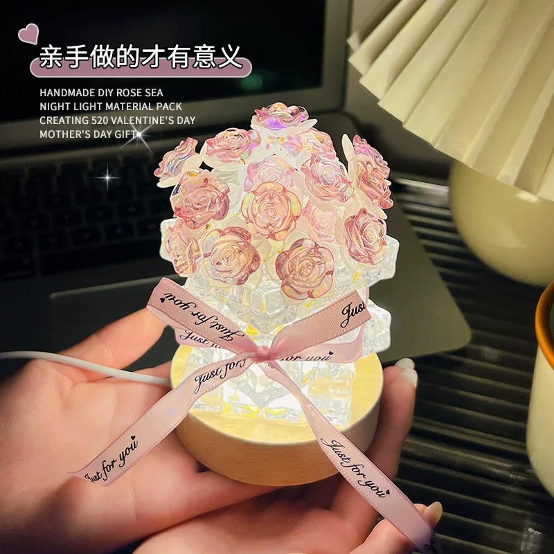 教师节手工diy礼物冰块玫瑰花小夜灯生日礼物送女生闺蜜女友老师