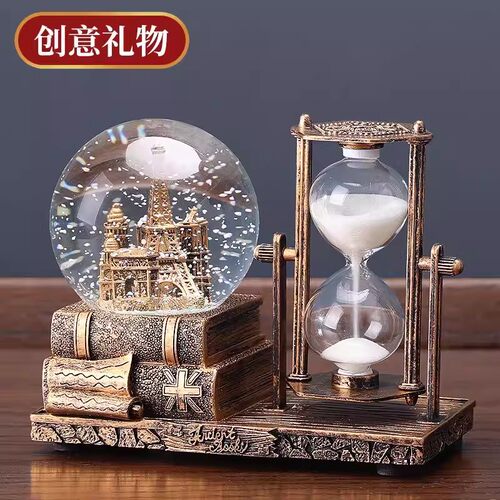 复古沙漏计时器雪花水晶球音乐盒