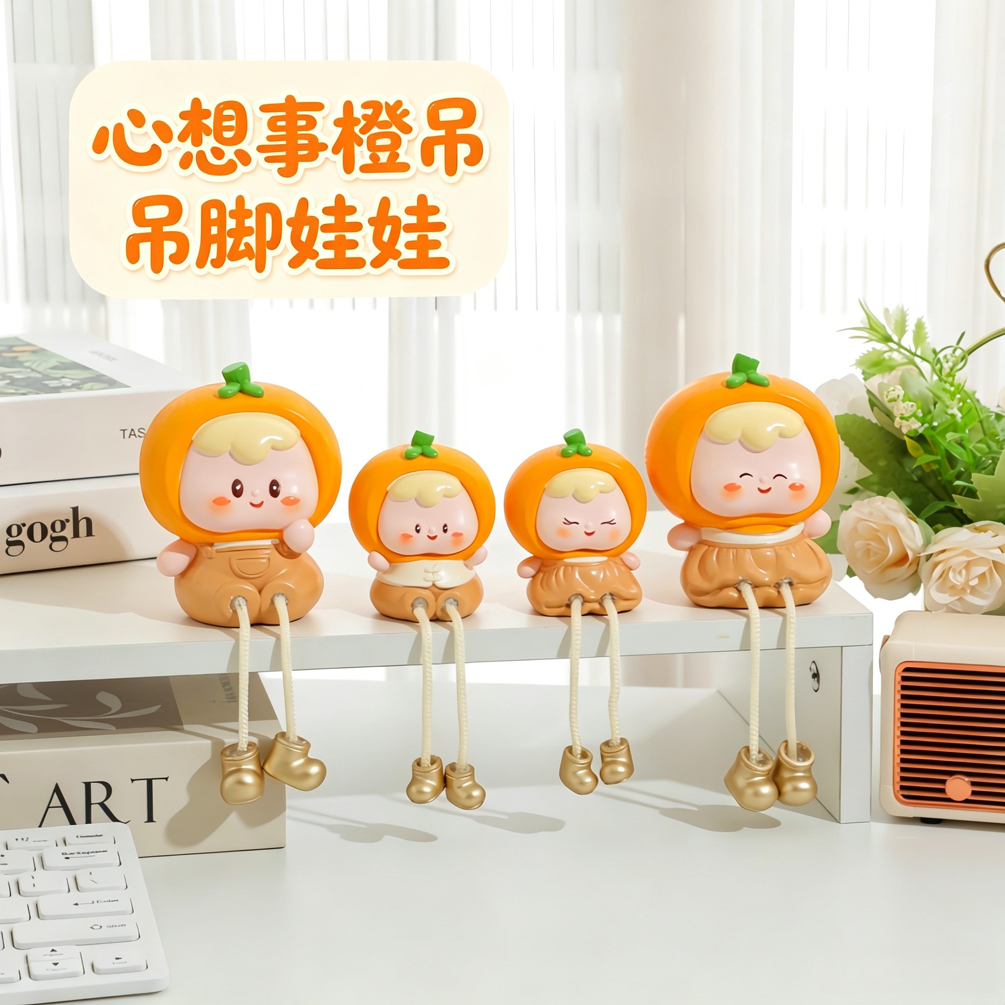 心想事橙卡通吊脚娃娃桌面摆件办公室创意玄关酒柜摆设解压装饰品