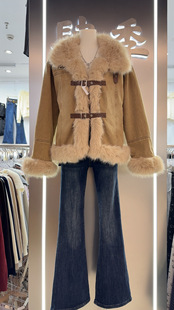 名媛风显瘦辣妹外套女高级感牛仔拼接毛领派克服 韩版 2025冬季 新款