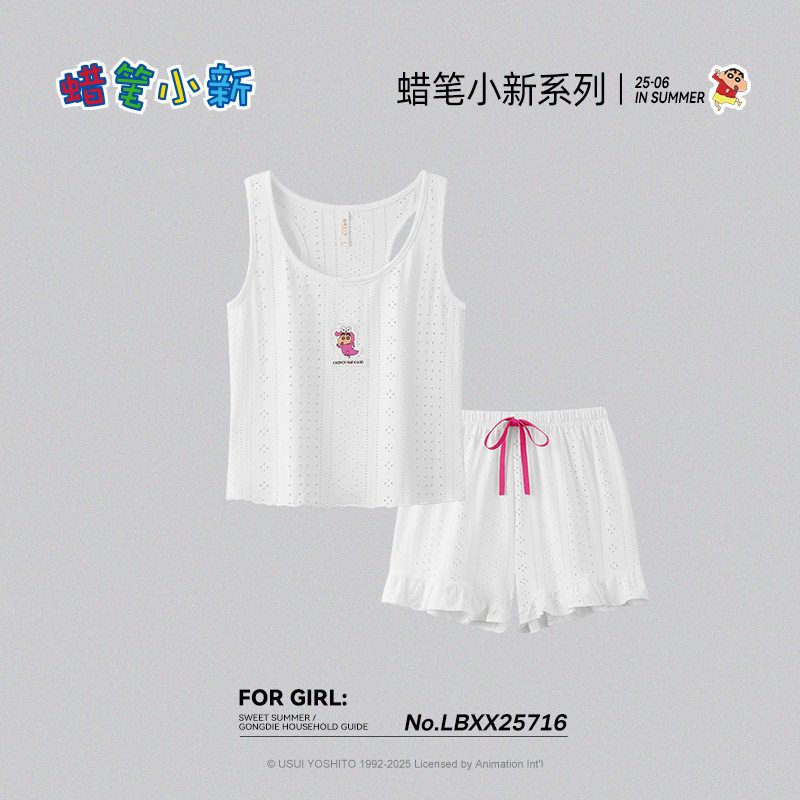 宫蝶【凉感型】蜡笔小新睡衣女卡通甜美少女无袖背心套装家居服夏