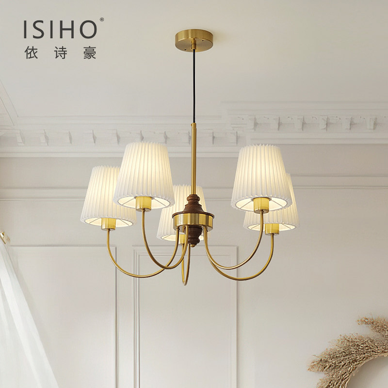北欧日式复古卧室吊灯法式原木风衣帽间房间设计师美式餐厅吊灯_虎窝淘