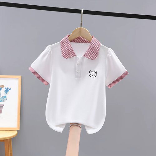 女童polo衫短袖t恤夏季2026新款儿童洋气女孩纯棉格子翻领上衣潮