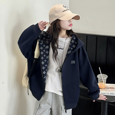 女童加绒外套新款2025大童女孩洋气儿童秋装保暖百搭开衫连帽卫衣